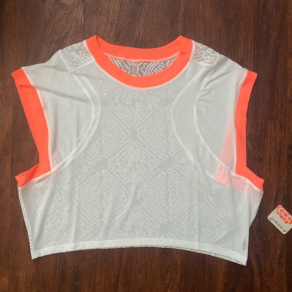 Free People White and Neon Pinkish/Orange Crop Top - Picture 1 of 3